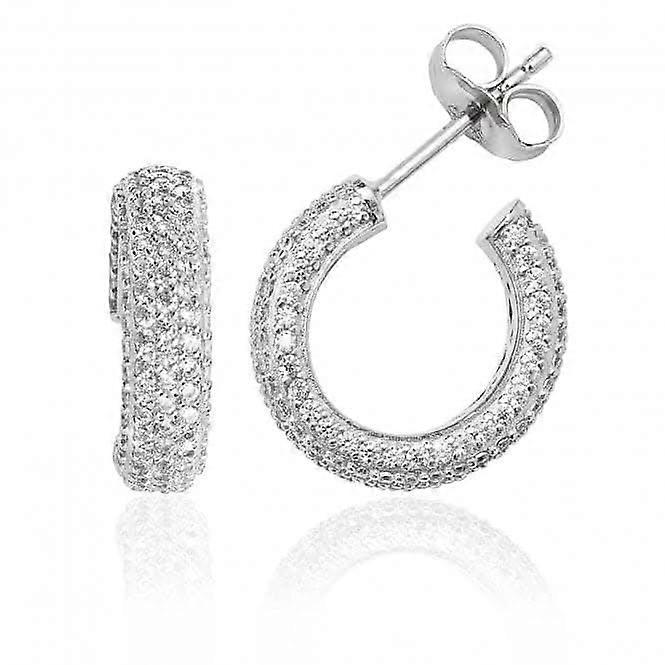 Silver & Co Five Row Pave 3/4 Hoop Cubic Zirconia Stud Earrings SEG0035CZ