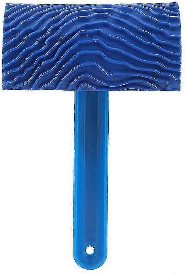 Blue Wood Grain Effect Emboss Pattern Paint Roller With Handle Wall Decor Diy Tool