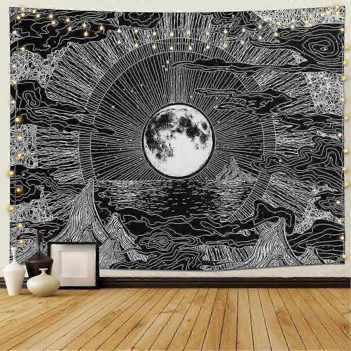 Moon and Star Tapestry Wall Hanging Cloud Tapestry Black & White Wall Ceiling Psychedelic Mountain