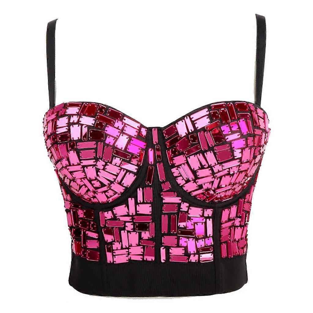Women Sexy Sleeveless Bustier Bra Reflective Sequins Rave Party Camisole Corset  40 red