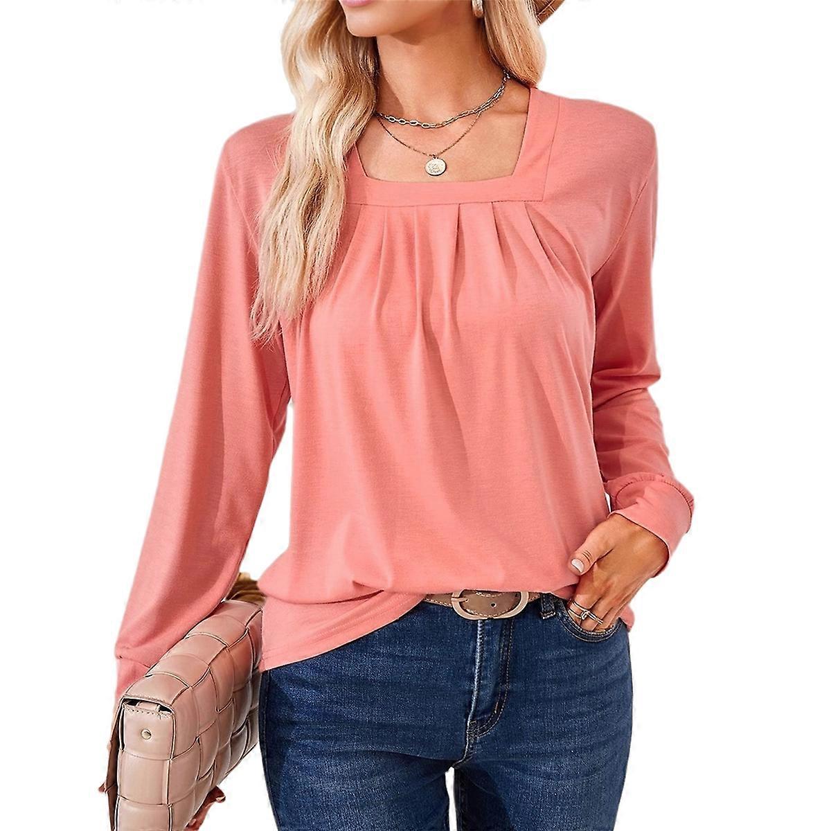 Womens Long Sleeve Tunic Tops Pink L