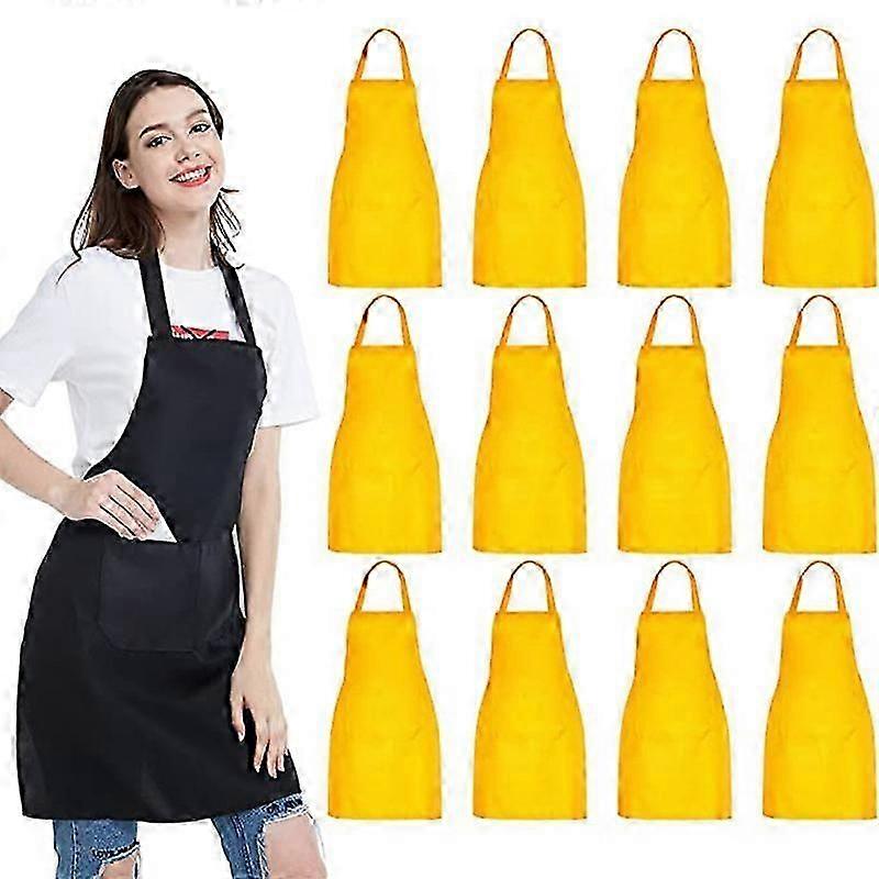 12pcs Plain Bib Aprons With 2 Pockets Unisex Commercial Apron Bulk