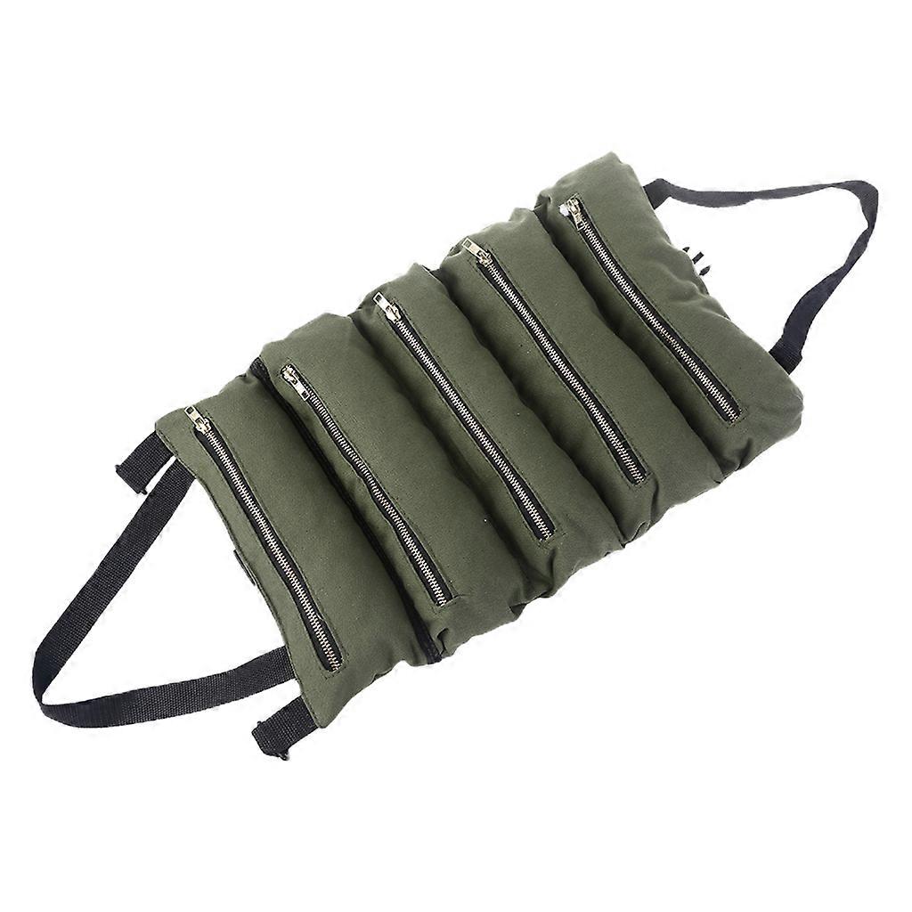 Heavy Duty Tool Organizer Wrap Roll with Zipped Compartments for Tool Storage Roll Tools Bag for Workshop Storage Green
