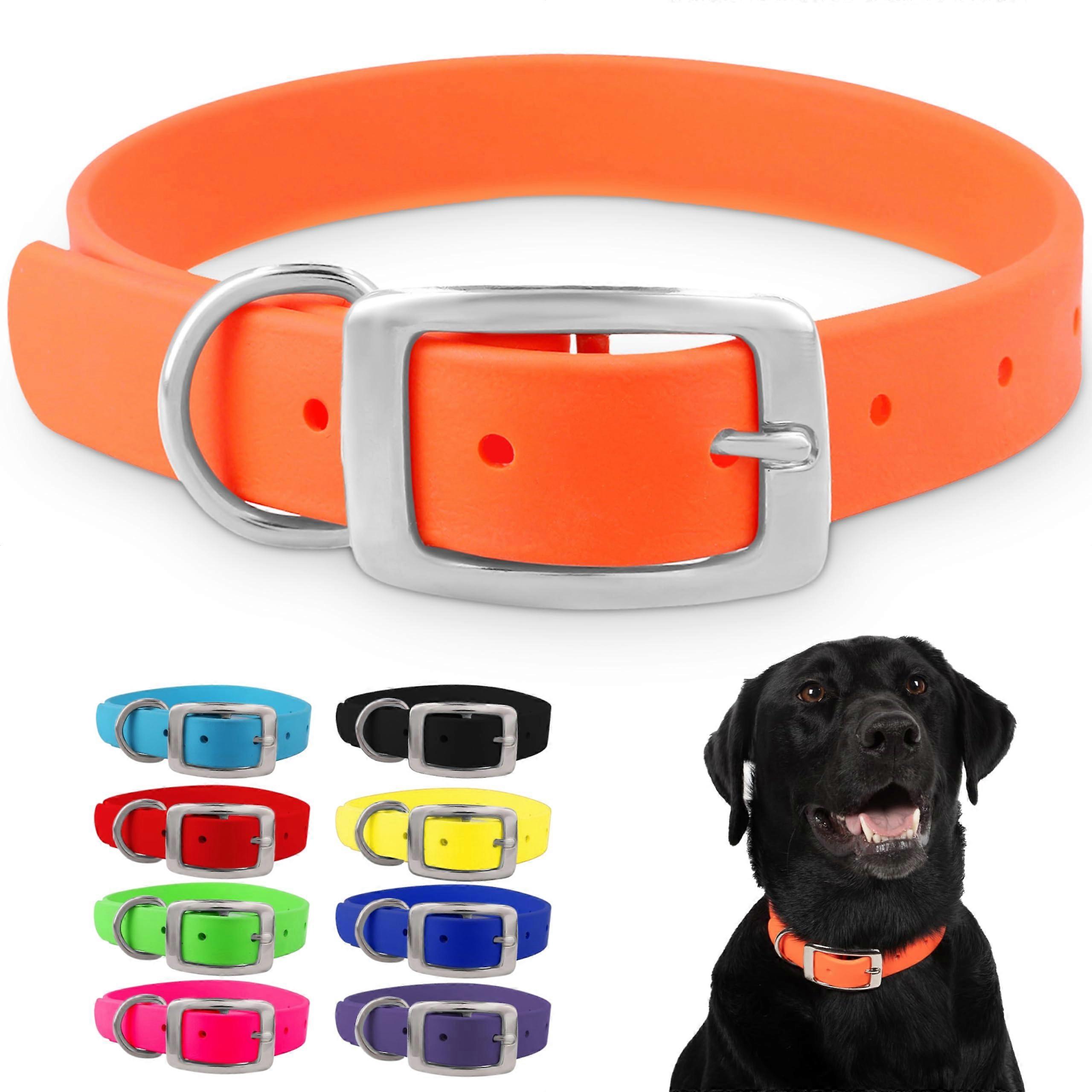 Large Orange Dog Collar - Adjustable Waterproof Biothane with Double Buckle & D-Ring, Chew Resistant, Custom Fit