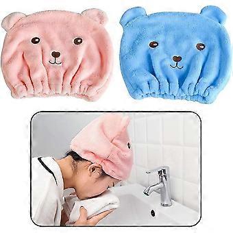 2pack Microfiber Hair Water-absorbent Towel, Cute Dry Hair Turban Cap (4-d-w)