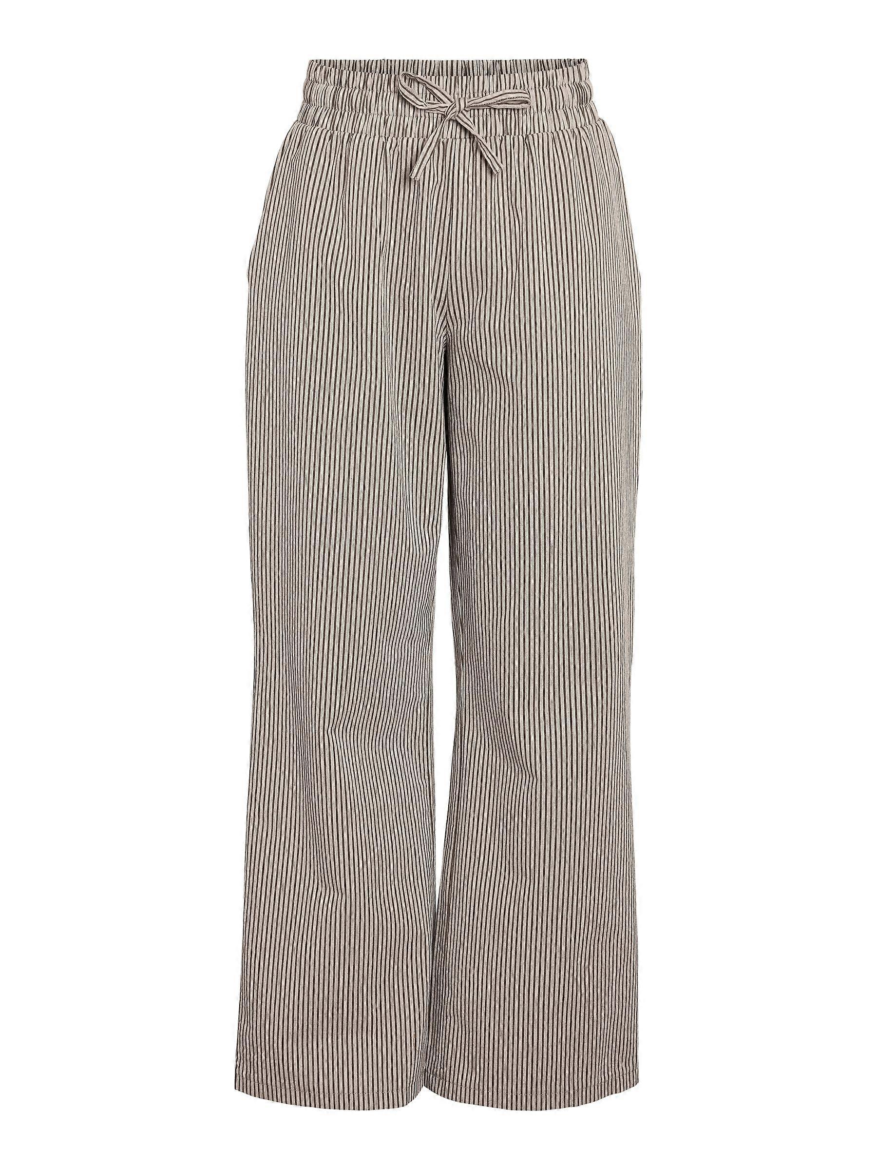 Damen Culotte Trousers with Belt, Striped Pattern, Elastic Waist