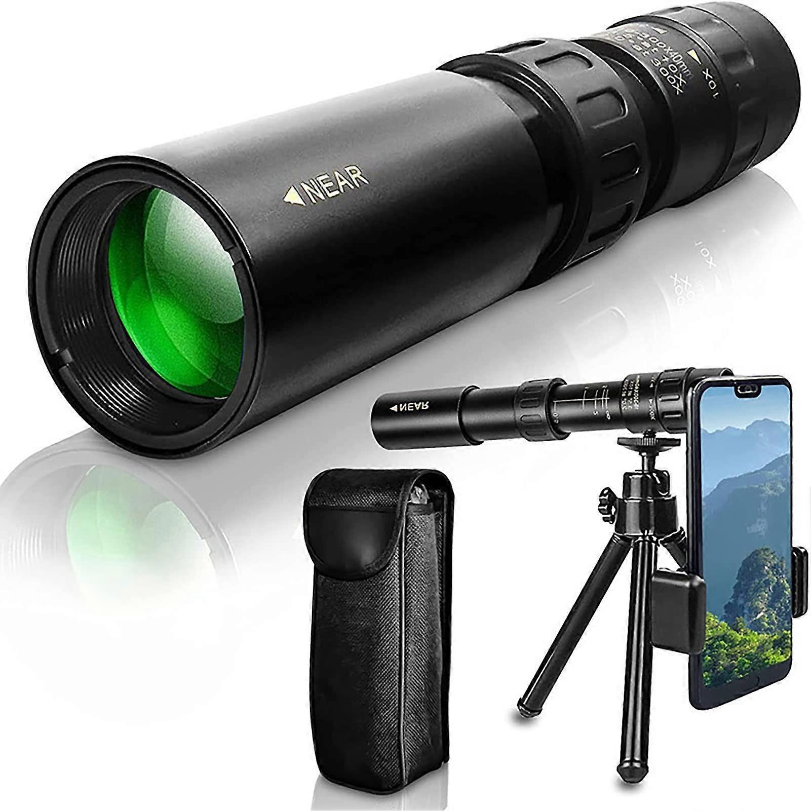 Mini Monocular Telescope, with Smart Phone Stand Tripod Adjustable Optical Zoom 10-300x25