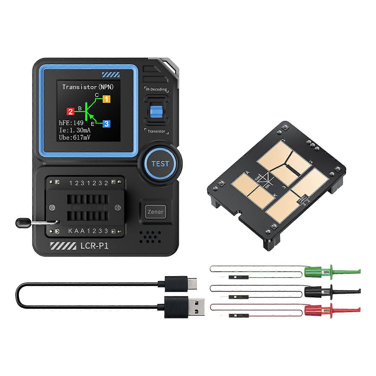 LCR-P1 Transistor Tester, Multi-Function Transistor & Capacitor Test Device, Digital LCD Display, Compact Size