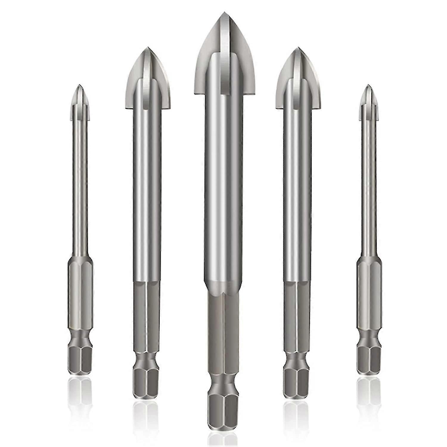 Efficient Universal Drilling Tool, 5pcs Cross Hex Tile Drill Bit Set Concrete Drill Bit Set (Silver)