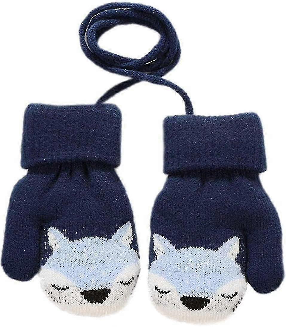 冬のアウトドアキッズウォームニットマジックミトン1〜3歳に適しています(ダークブルー)