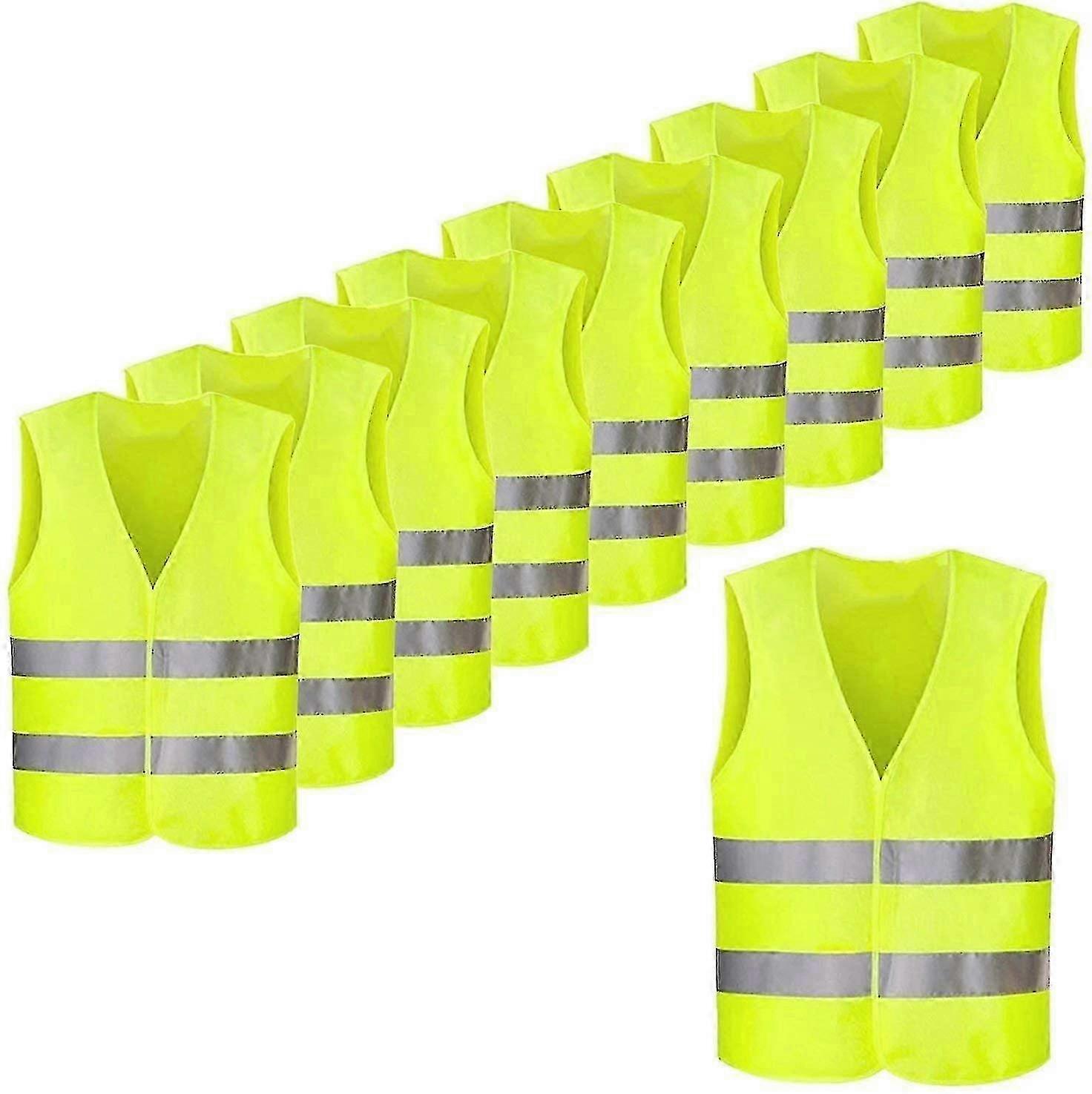 10pcs Safety Vests Neon Green - Visibility - Washable