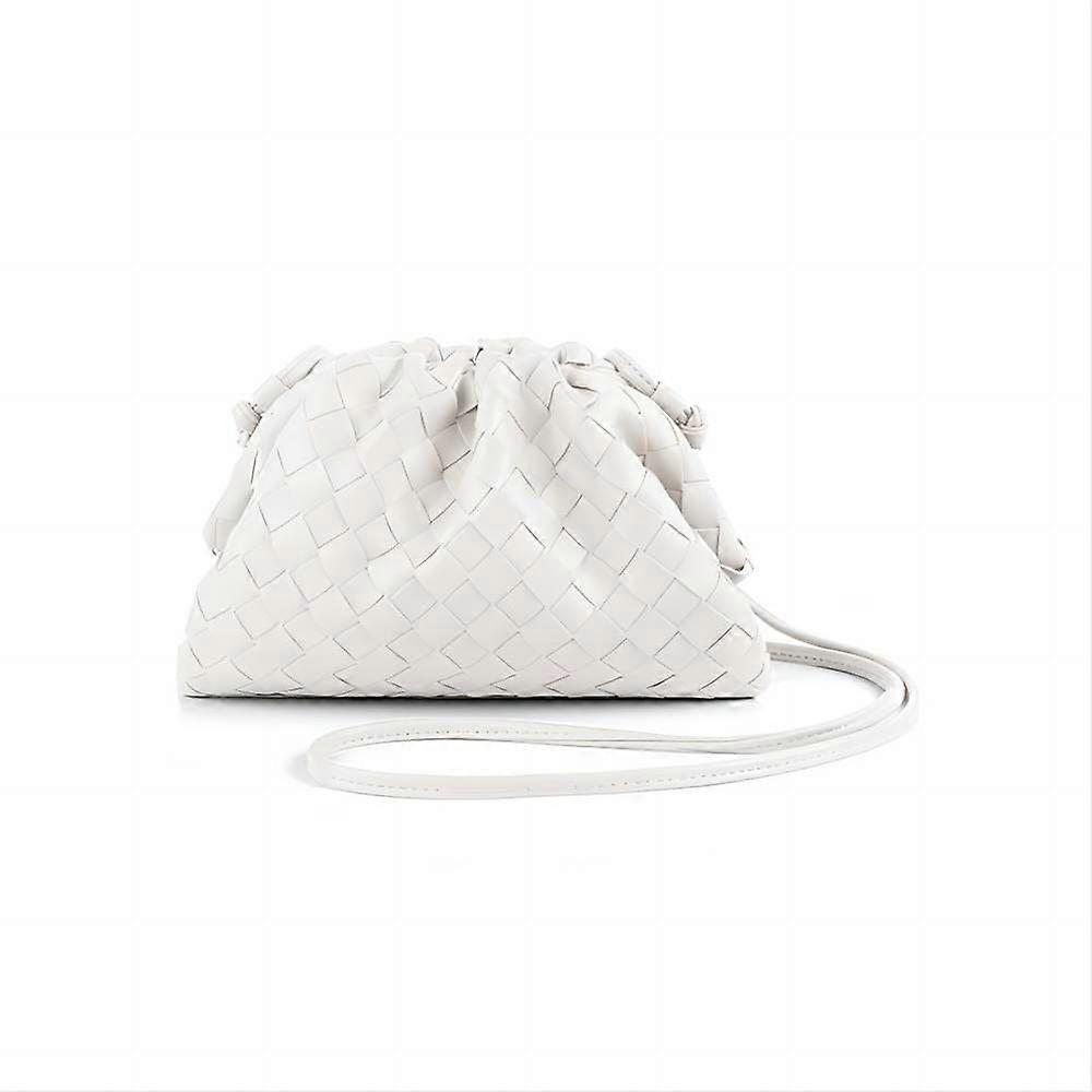 Woven Bag Shoulder Bag Cloud Mini Leather Clutch(White)
