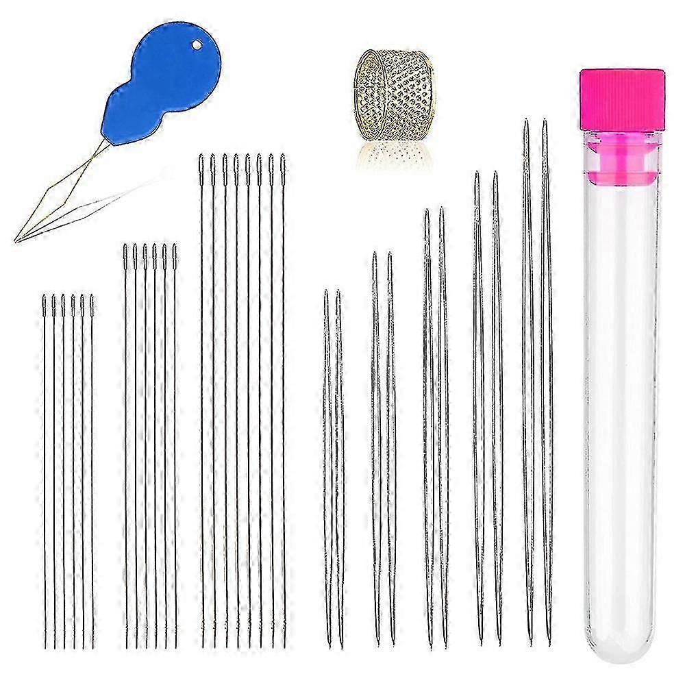 30 Pcs Beading Needles Set 5 Size 10 Pcs Big Eye Needles And 20 Pcs Long Straight Needles With Bott-haoyi