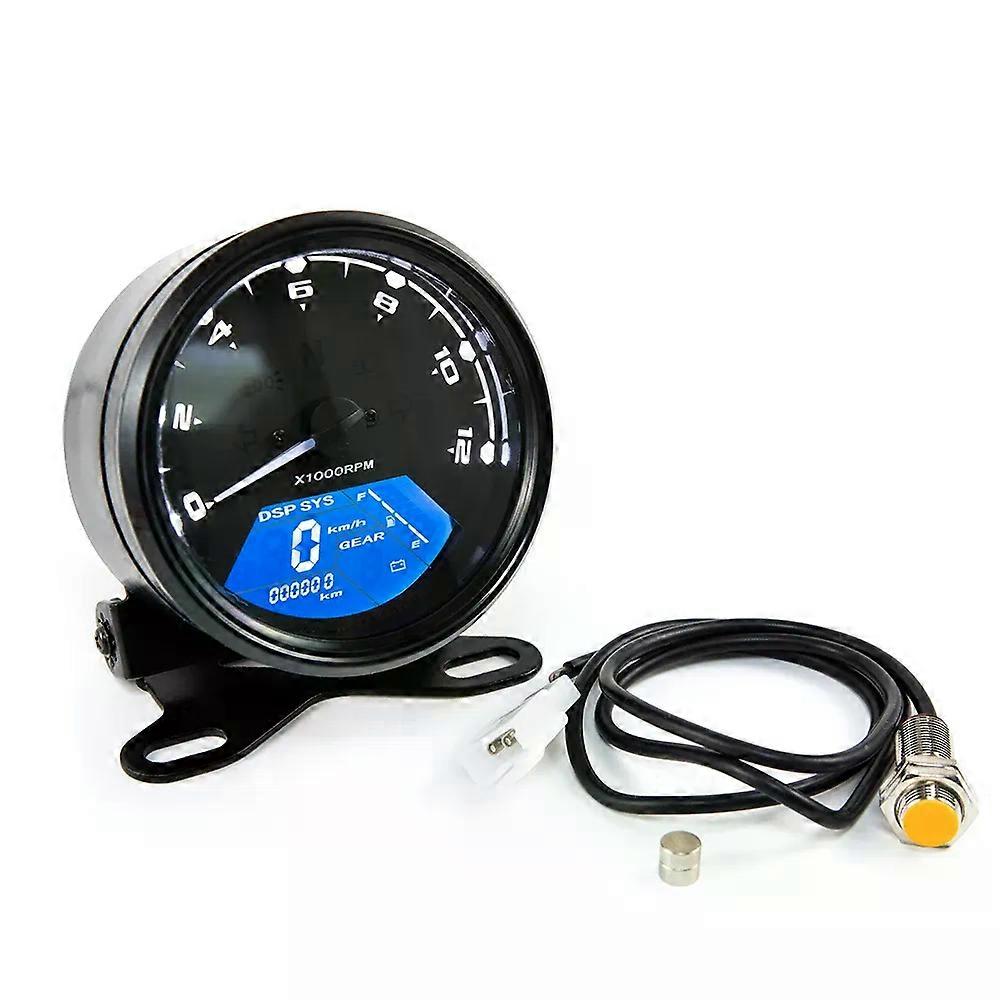 con 12V Universal Motorcycle Speedometer Tachometer Fuel Meter Dashboard Gauges Dial Odometer LCD Digital Indicator with Bracket