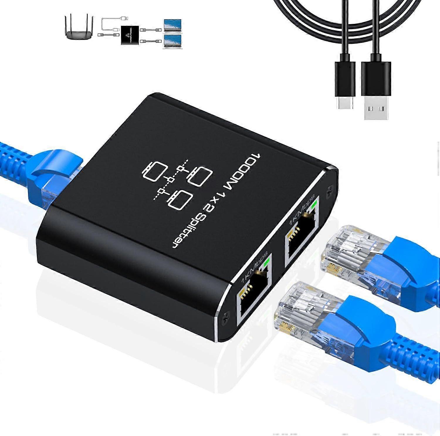 2025 Latest Model  Gigabit Ethernet Splitter 1 to 2 - Network Splitter with USB