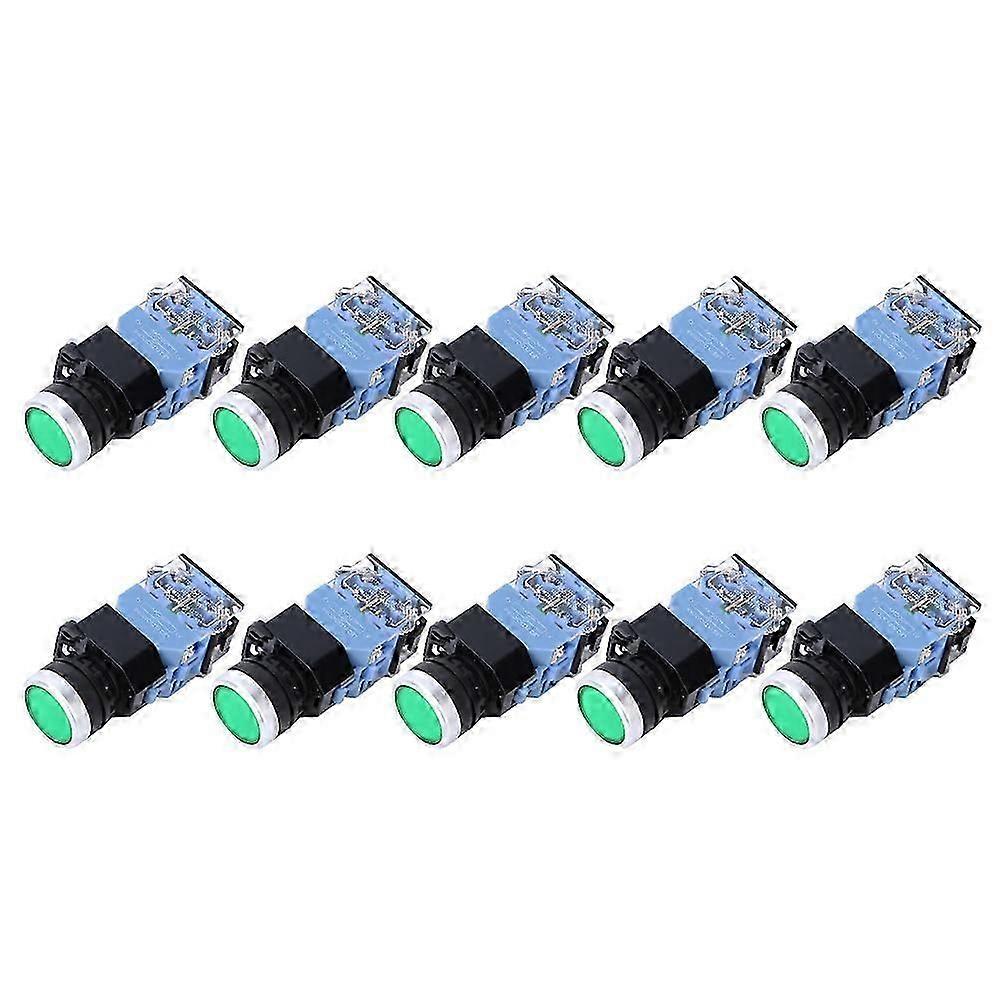 10 Pcs BEM38-11D Self Reset Flat Head Button Switch 1 On 1 Off Button Switch 22mm(Green Light)