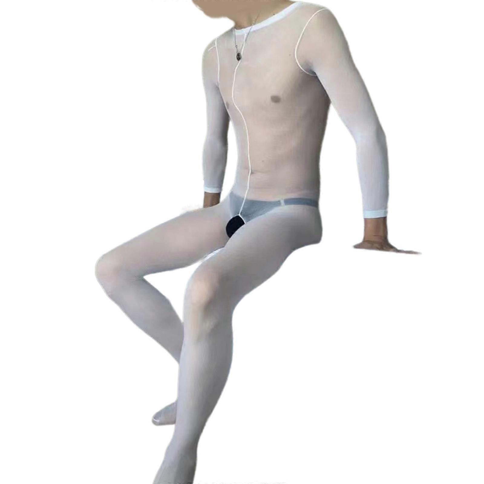 بذلة جوارب للرجال لكامل الجسم بأكمام طويلة ، انظر على الرغم من بذلة جوارب طويلة مفتوحة المنشعب للحزب الأبيض