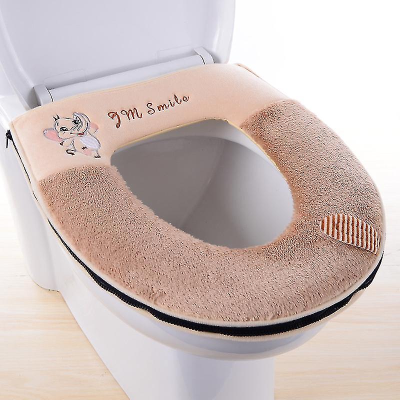 Toilet Seat Cover With Handle Winter Warm Plush Closestool Pads Soft Zipper Mat