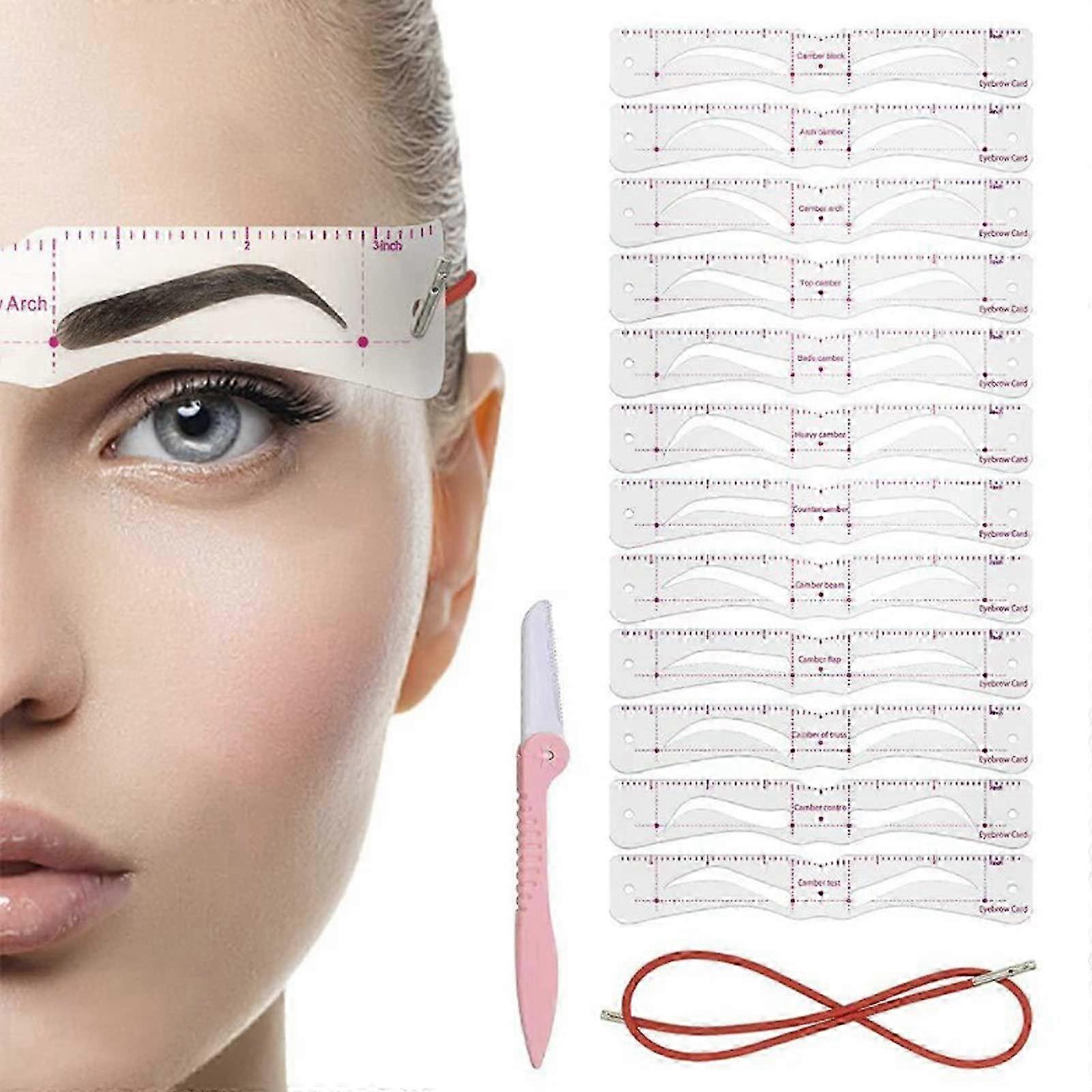 12-Piece Eyebrow Stencil Kit with Razor & Strap for Perfect Brows