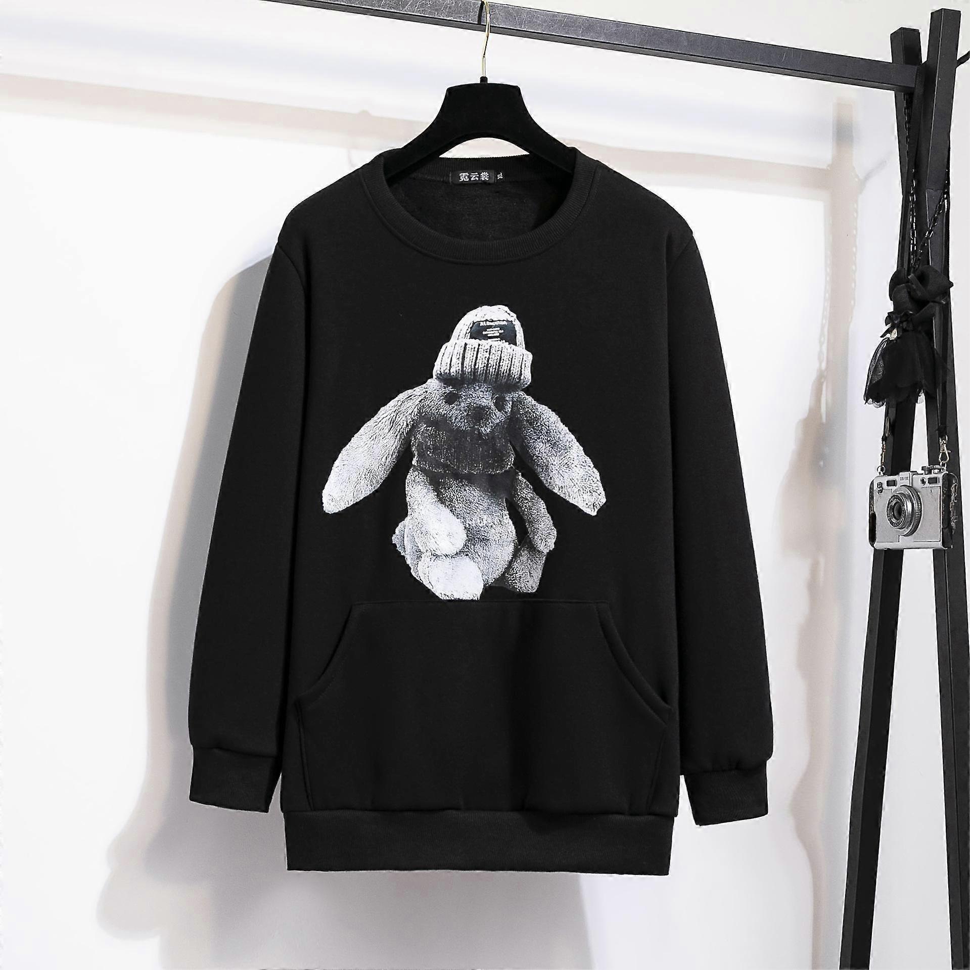 Autumn and Winter Thickened and Padded Loose Solid Colour Pullover Round Neck Fashion Casual Plus Size Women's Long-sleeved Pullover