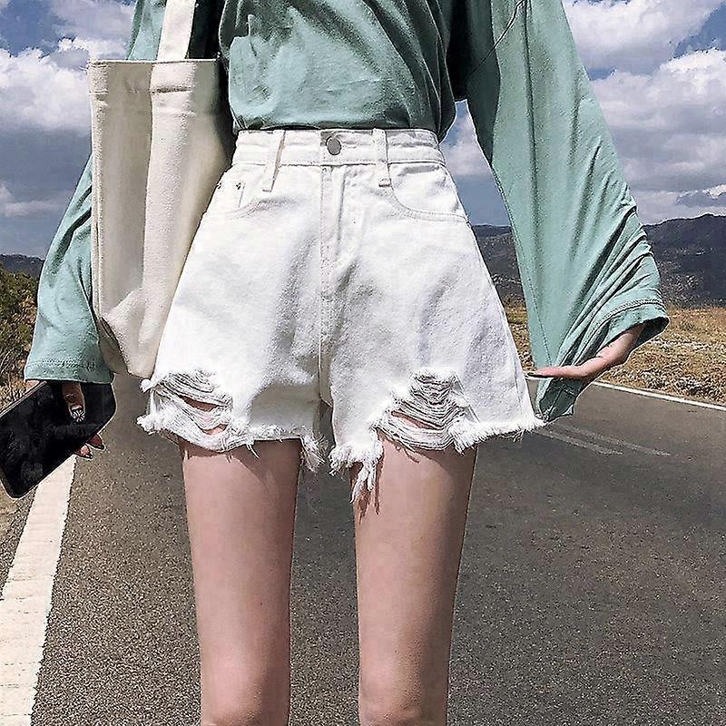 Comfortable Skinny Fashionable and Versatile Denim Shorts Female Summer High-waisted Thin Hundred with Broken Holes Loose Wide-leg A-line Pants