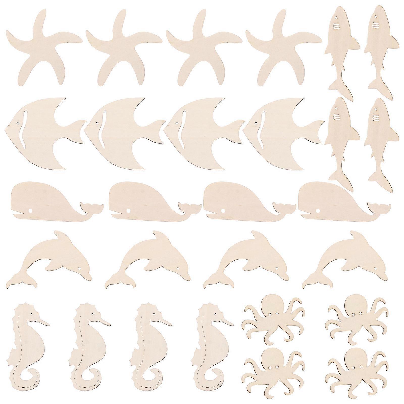 Wood Cutout Slice for DIY Projects with Assorted Color 28 Pieces Ocean Animals Wood Crafts