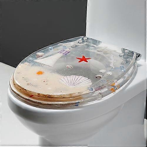 16.5 Inch Round Resin Toilet Seat, Quiet Slow-Close, Durable, Ocean Series Style 4, Decorative 3D Ocean Effects