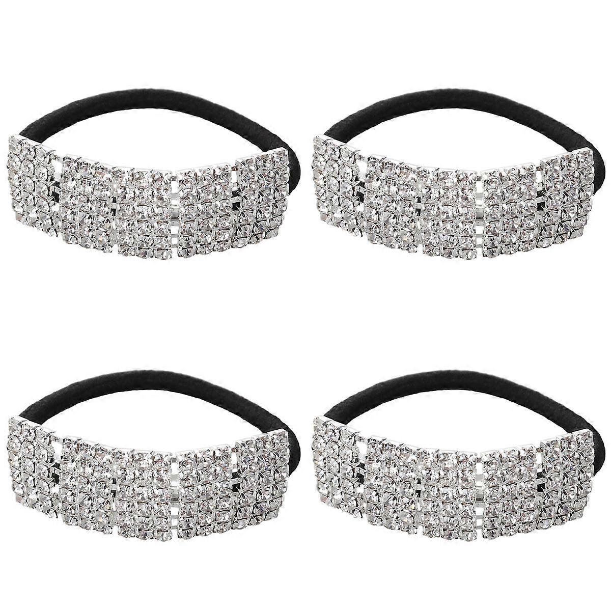 a polished and professional product description based on your input:
**4PCS Rhinestone Elastic Hair Ties – No Crease Hair Bands for Stylish