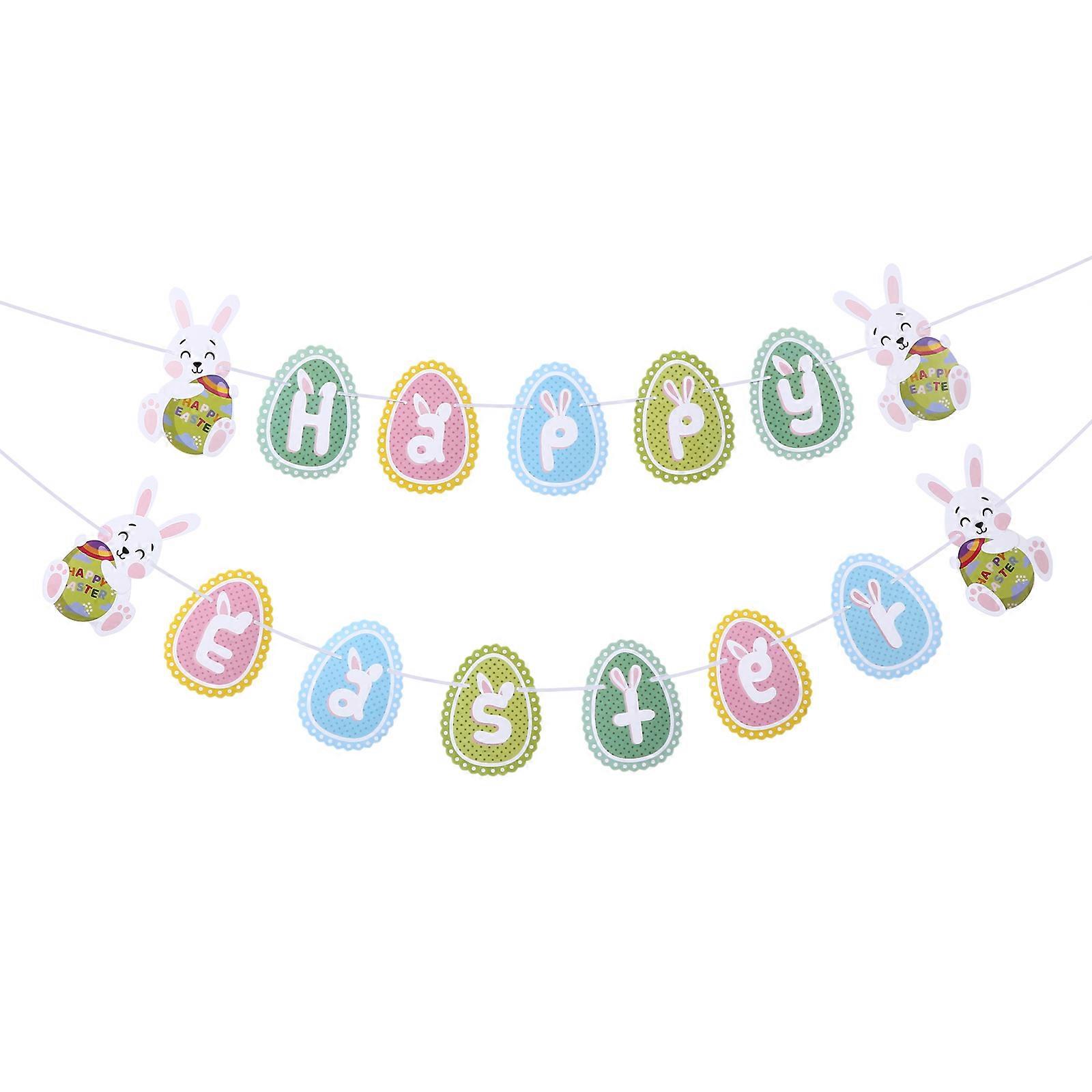 Hanging Decorations For Party Festive Easter Bunting Assorted Color Rectangular Shape 17.8x10.6cm 1Set