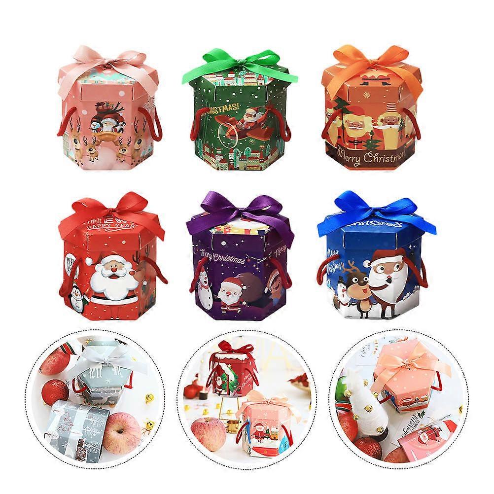 Decorative Boxes Hexagon Paper Box Christmas Party Supplies Style Families 10.7X9.5cm 6Pcs