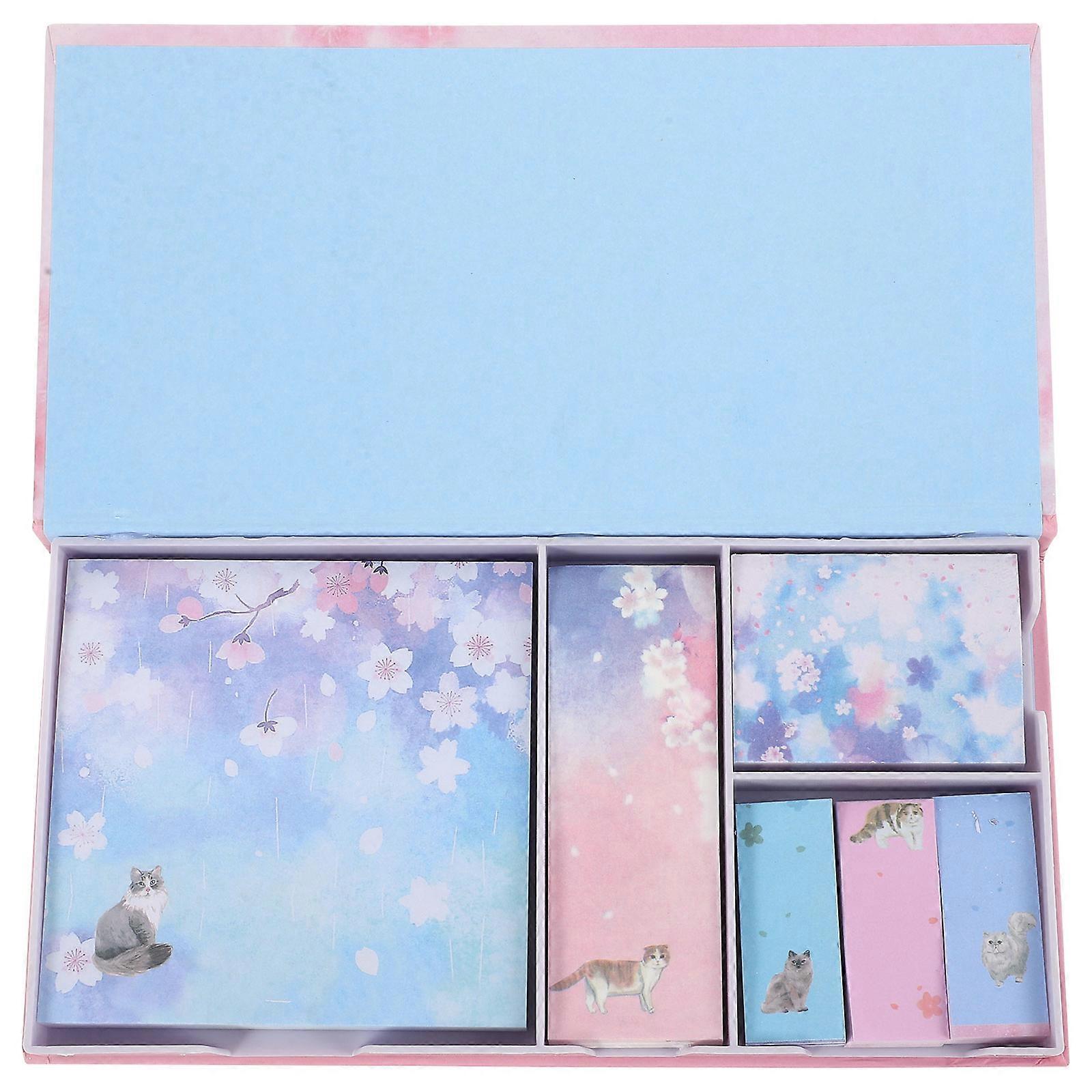Cat Stationery Set Self-Stick Note Pads Remind People Reusable Lovely Cherry Blossoms Memo Message Pad Box 1Set
