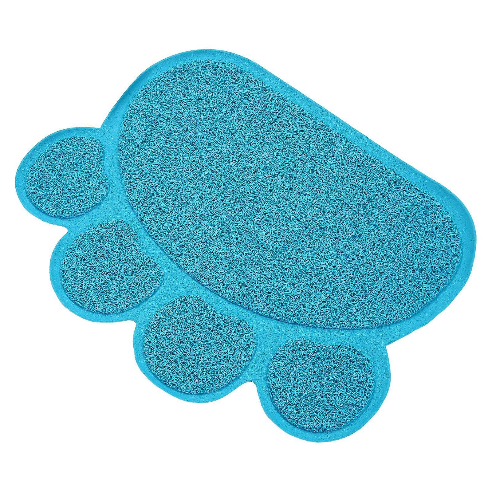 Litter Box Mat Prevent Slip Waterproof Soft Paw Shaped PVC Cat Litter Box Pad for Indoor Floor Blue 