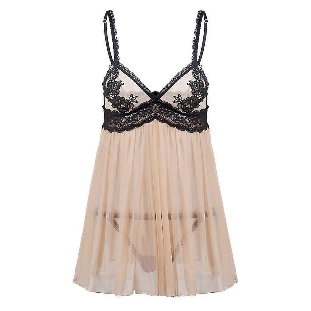 Matching women's pajama set with lace, sexy and seductive strappy nightgown, lingerie for women plus khaki XXL