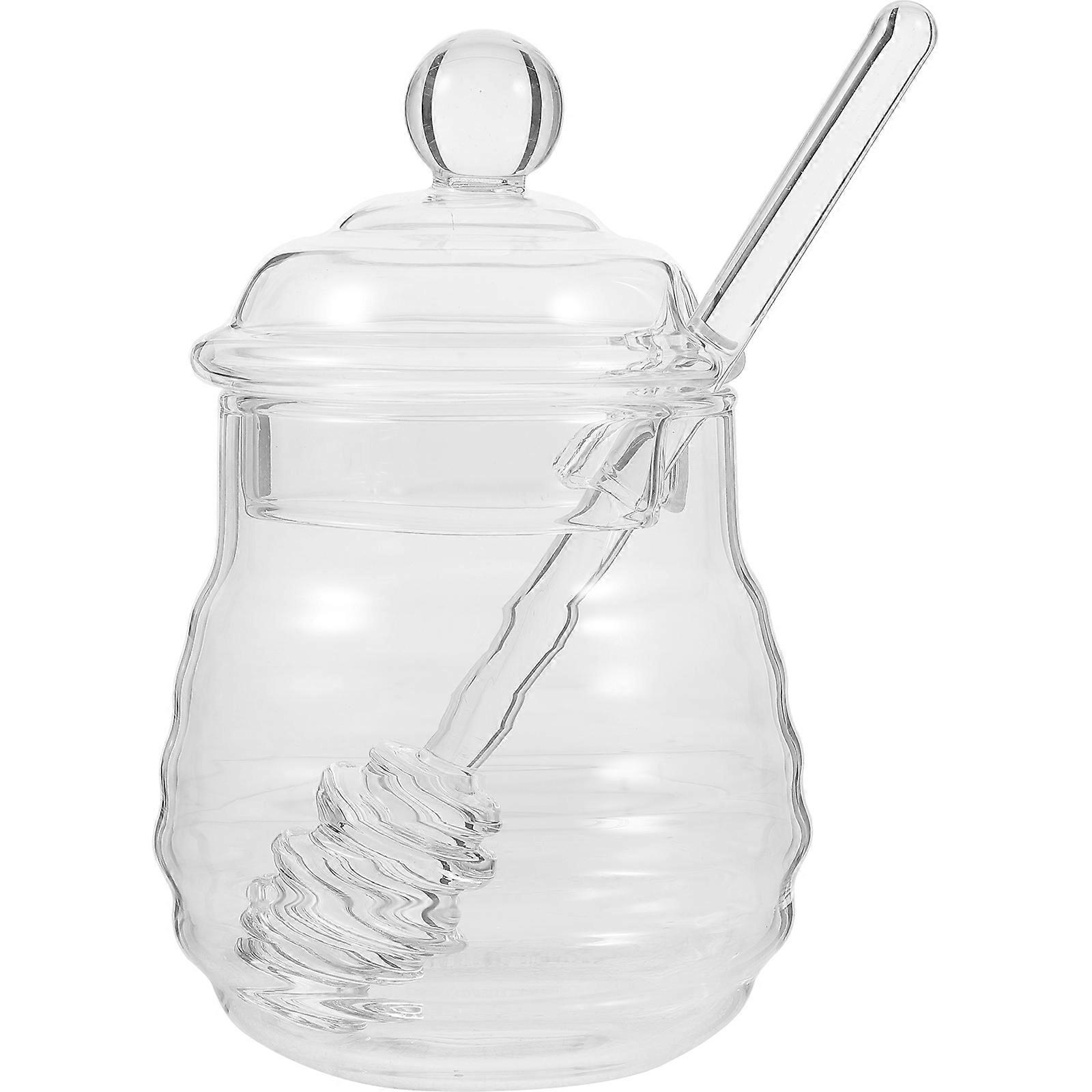 Clear Glass Honey Set with Dipper & Lid High Borosilicate, Easy Visibility, Dust Resistant Design for Kitchen Use