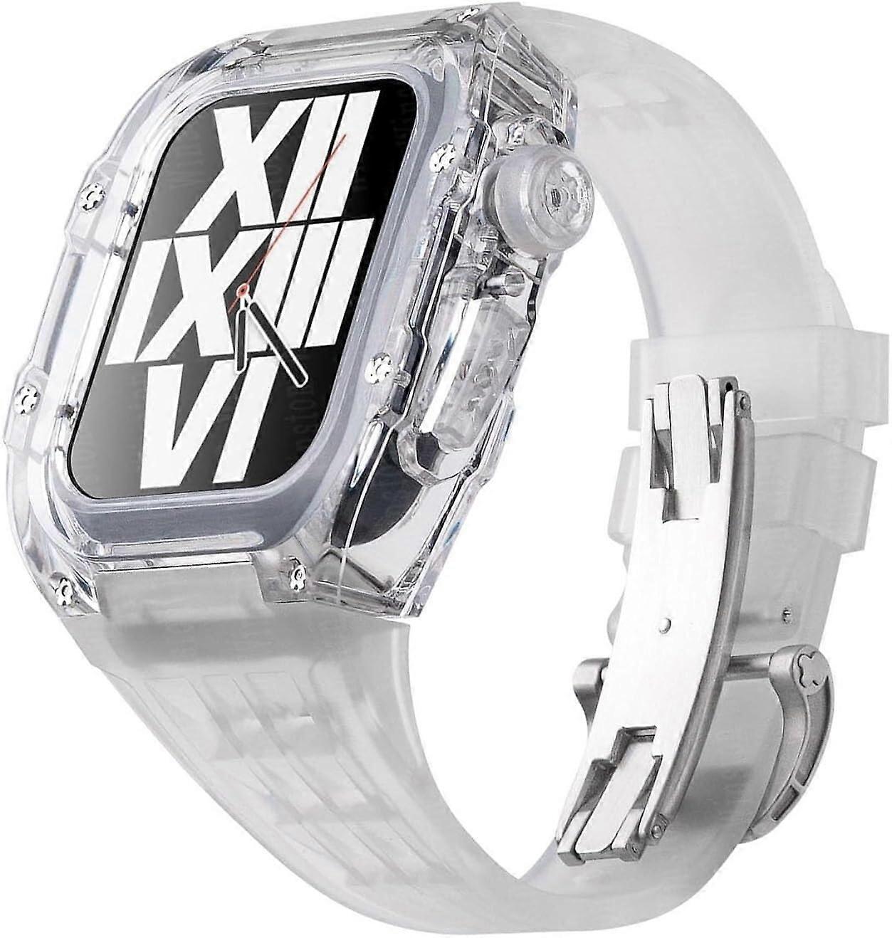 Luxury Watch Band Watch Case Transparent Modification Kit for iWatch Ultra 8 7 6 5 4 SE 44mm 45mm 49mm Rubber Strap Upgrade DIY with Tool Style25 44MM
