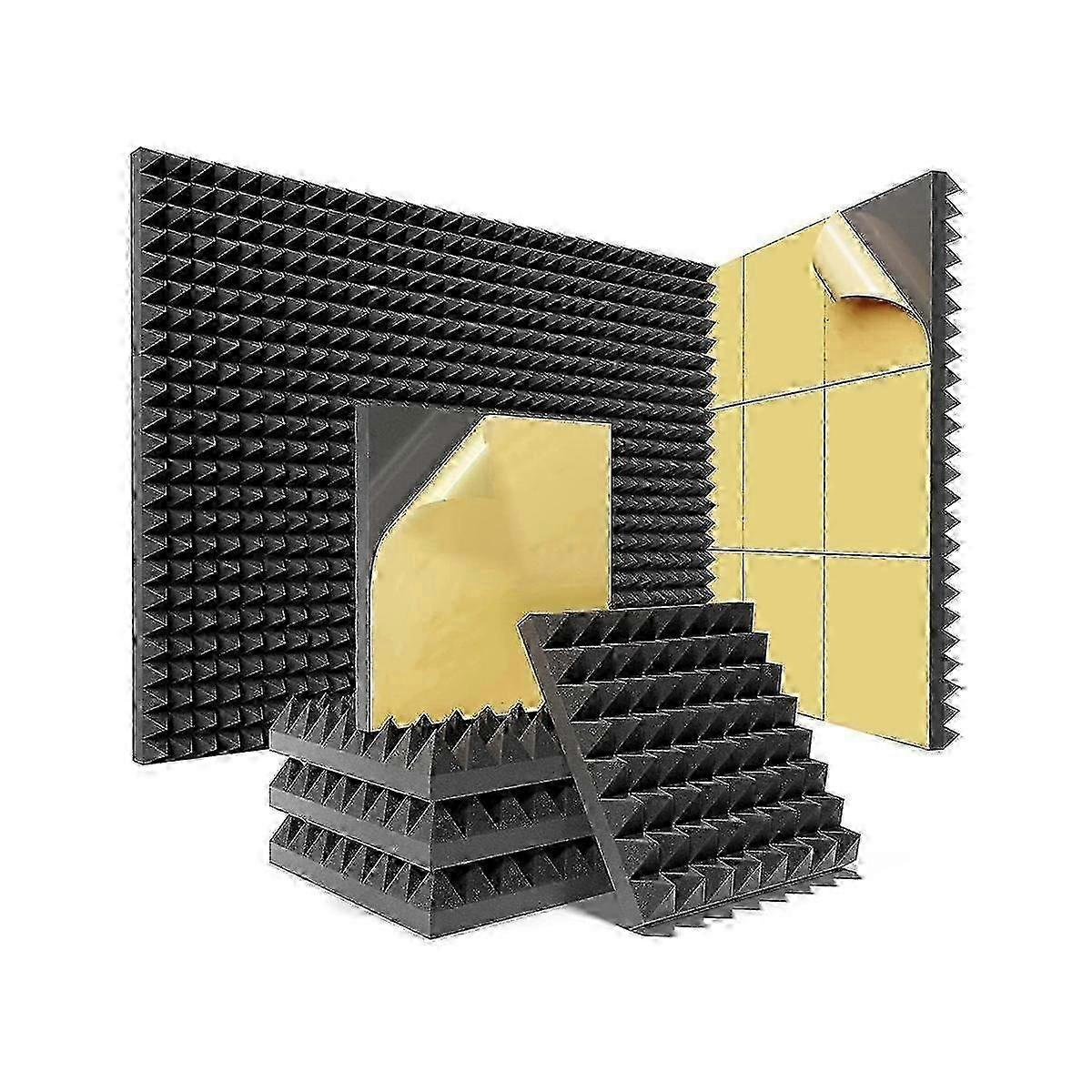 12 Pack Pyramid Sound Proof Foam Panels with Self-Adhesive, 12x12x2Inch Acoustic Foam Panels of High Density (Black)NEW