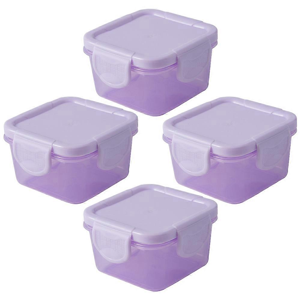 Vegetable Bin Food Storage Container Square Lidded Purple 5x5cm Capacity 60ML Sealed Design 4Pcs