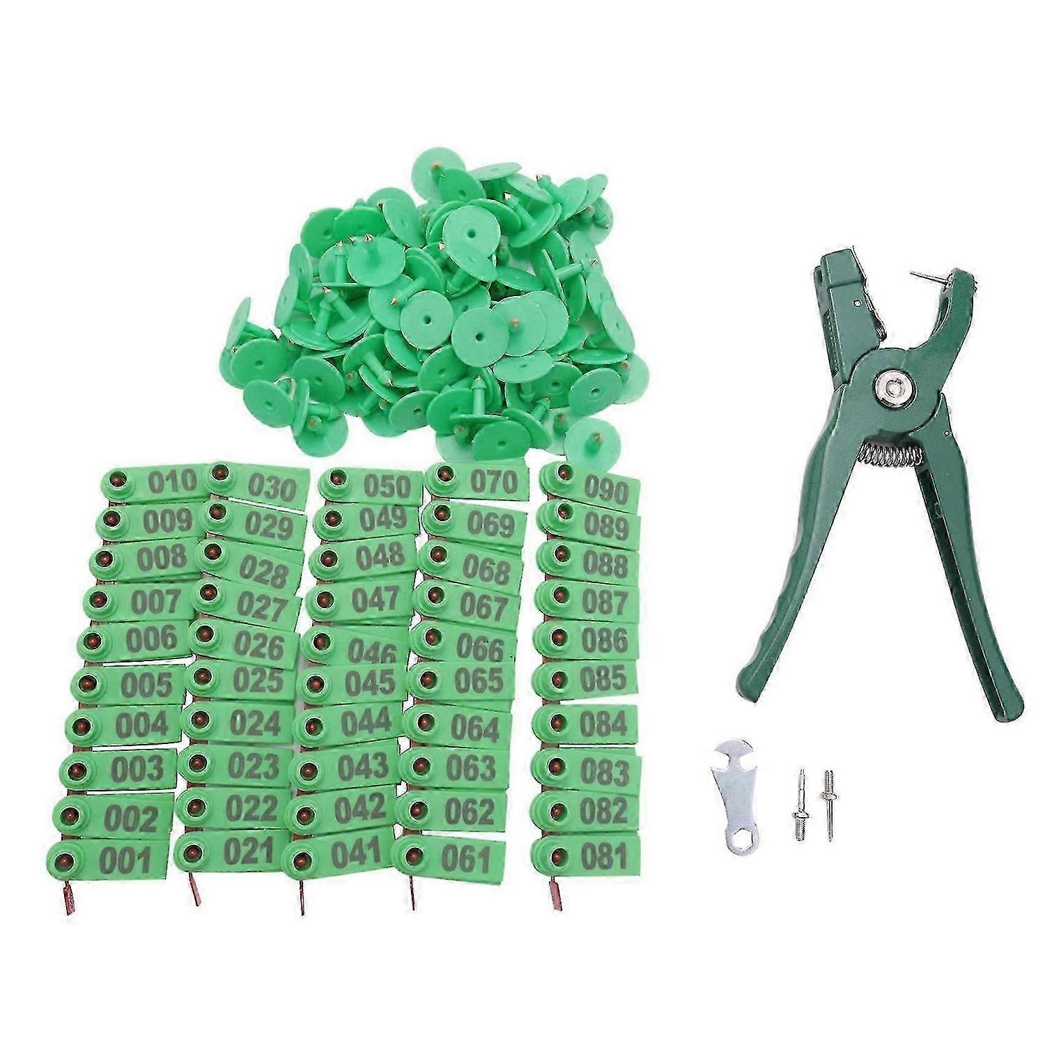 Livestock Animal Ear Tag Pliers, with Number 001-100 Ear Tags and 3 Pins, for Installing Cattle Sheep Pigs Ear Tags js