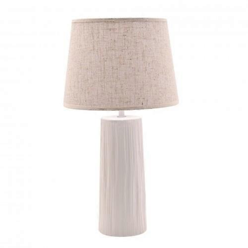 Hestia White Ceramic Table Lamp With Beige Linen Shade