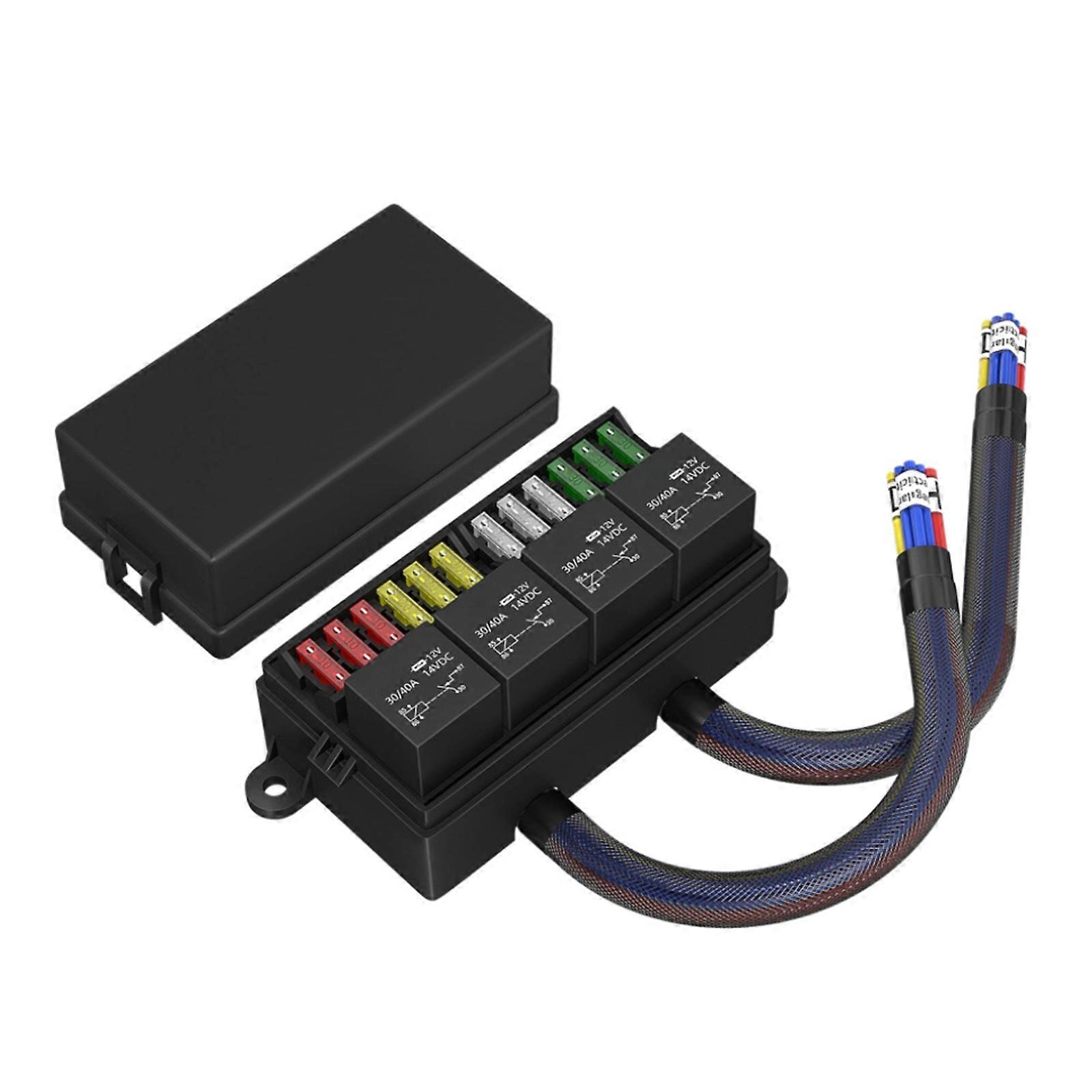 High Load Capacity Pre Wired 12 Way Relays Block for Vehicles Trailers Boats Motorcycles Trucks with Overload Protection Multicolor