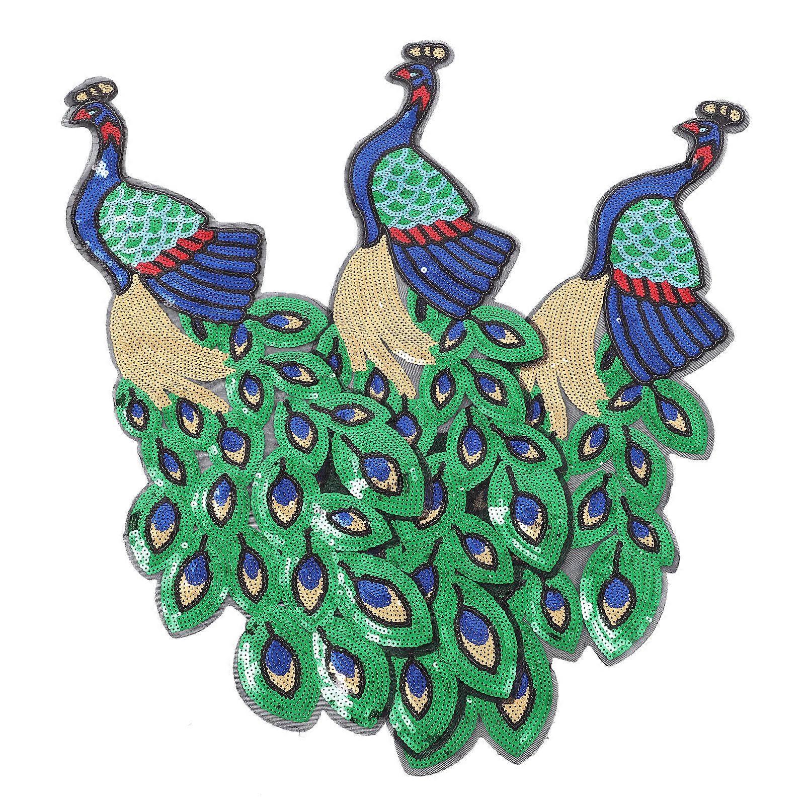 Decorative Patches For Clothes Peacock Embroidery Applique Personal Use Easy To Store 3Pcs