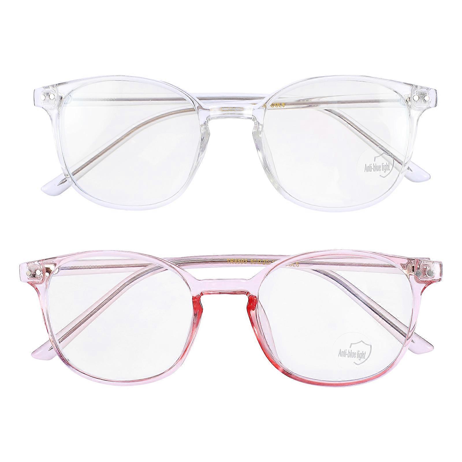 Blue Light Blocking Glasses Eyeglasses For Computer Use Round Shape Transparent White 2Pcs