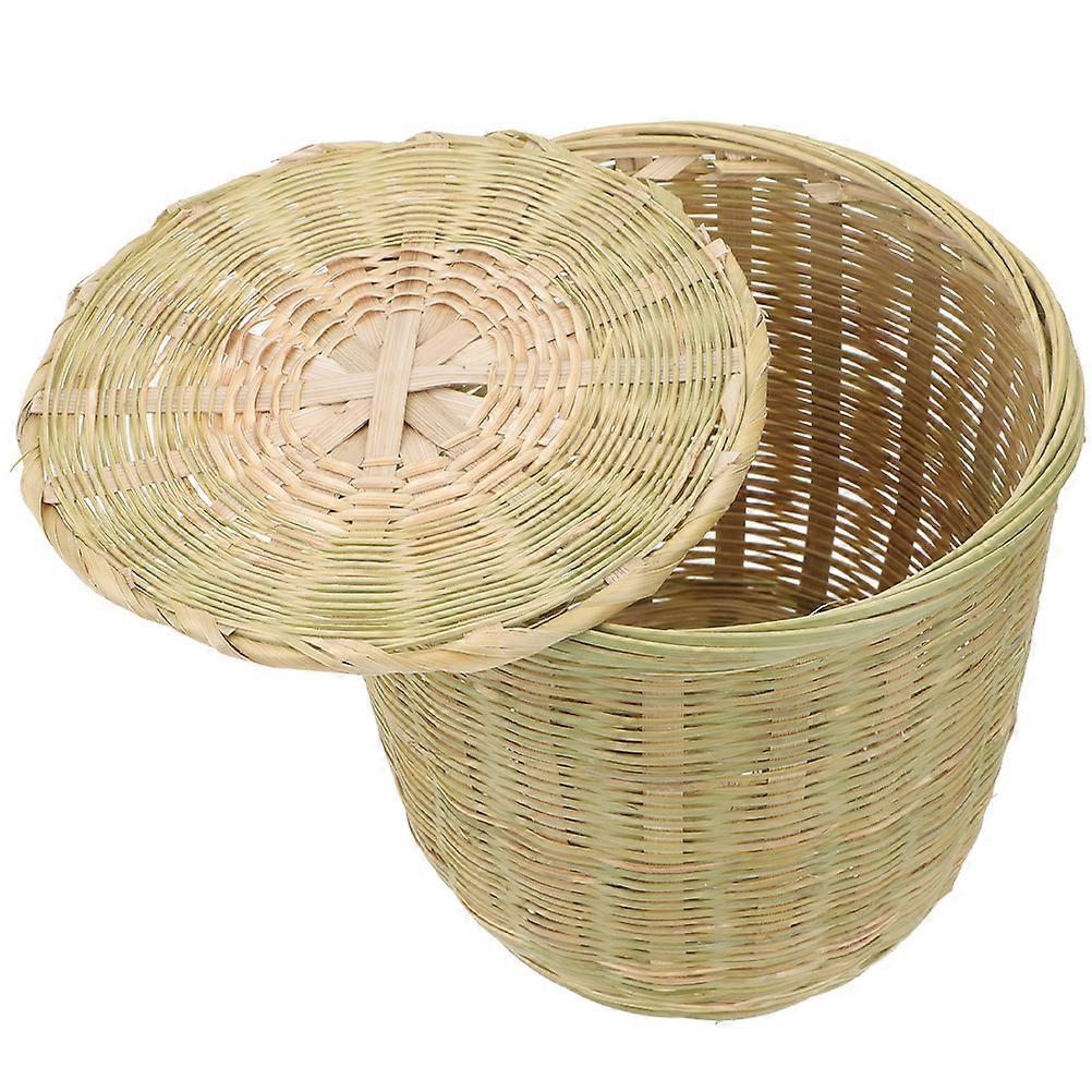 Woven Bamboo Basket for Color with Lid Suitable for Toy Storage and Kitchen Use 12.5x8.3x9.8 Inches