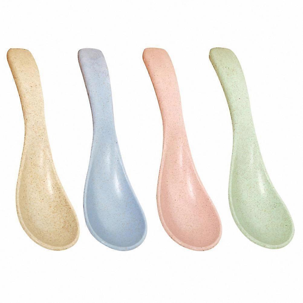 4-Pack Biodegradable Wheat Straw Colorful Toddler Spoons for Self-Feeding Plastic Soup Utensils