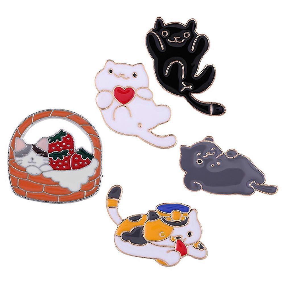 5pcs Retro Animal Brooch Set Cute Cat Lapel Pins for Clothing, Bags, and Hat Decoration Adorable Accessory Design