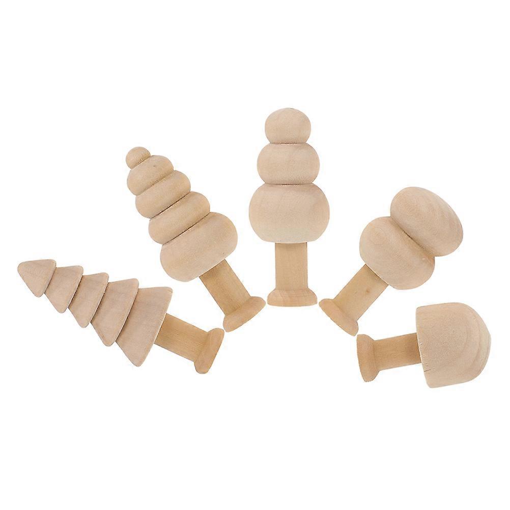 5 قطع دمى خشبية غير مكتملة أشجار الخشب الطبيعي الفطر DIY اللوحة شجرة عيد الميلاد زينة المنزل