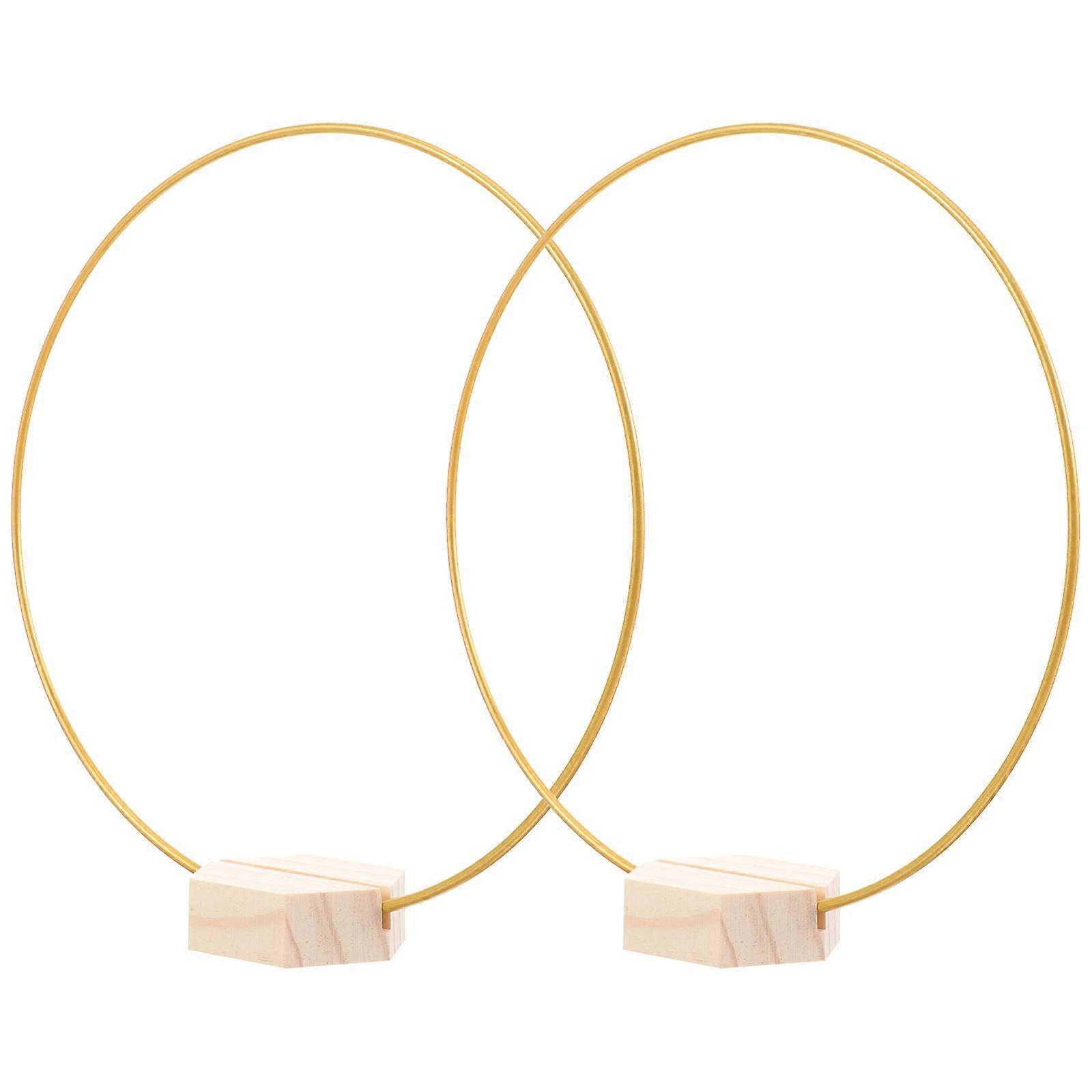 Metal Floral Hoops Centerpiece DIY Dreamcatcher Wreath with Hexagonal Wooden Base for Wedding Dining Table Decorations