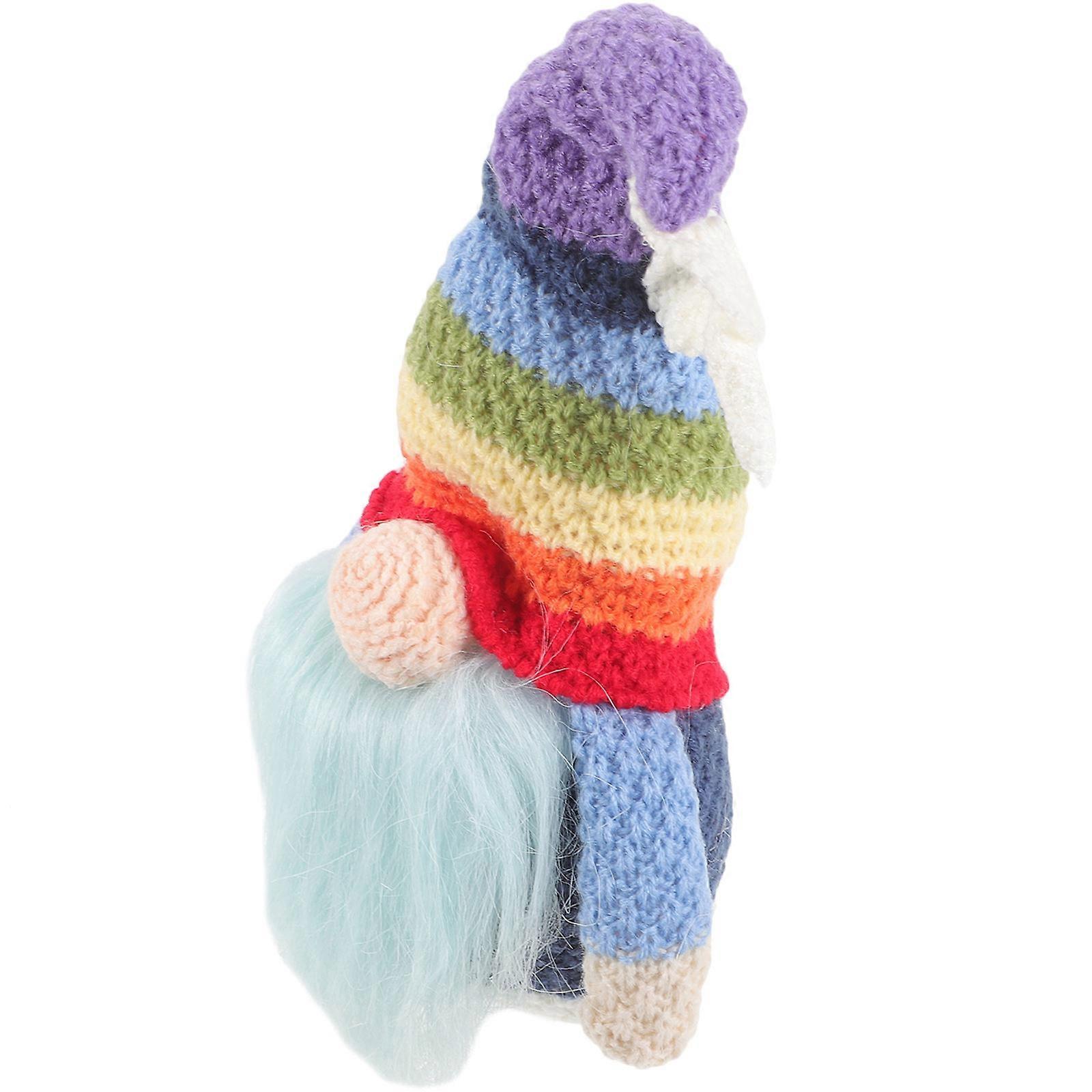 Rainbow Knitted Gnome Doll for Holiday Decor Assorted Color Knitted Fabric 10.5 Inches