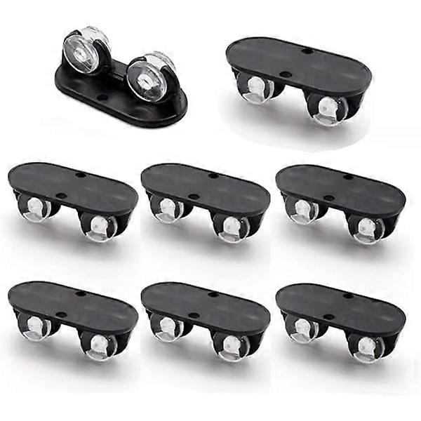 8 pcs black storage boxes with pulleys, self-adhesive wheels, mini rollers