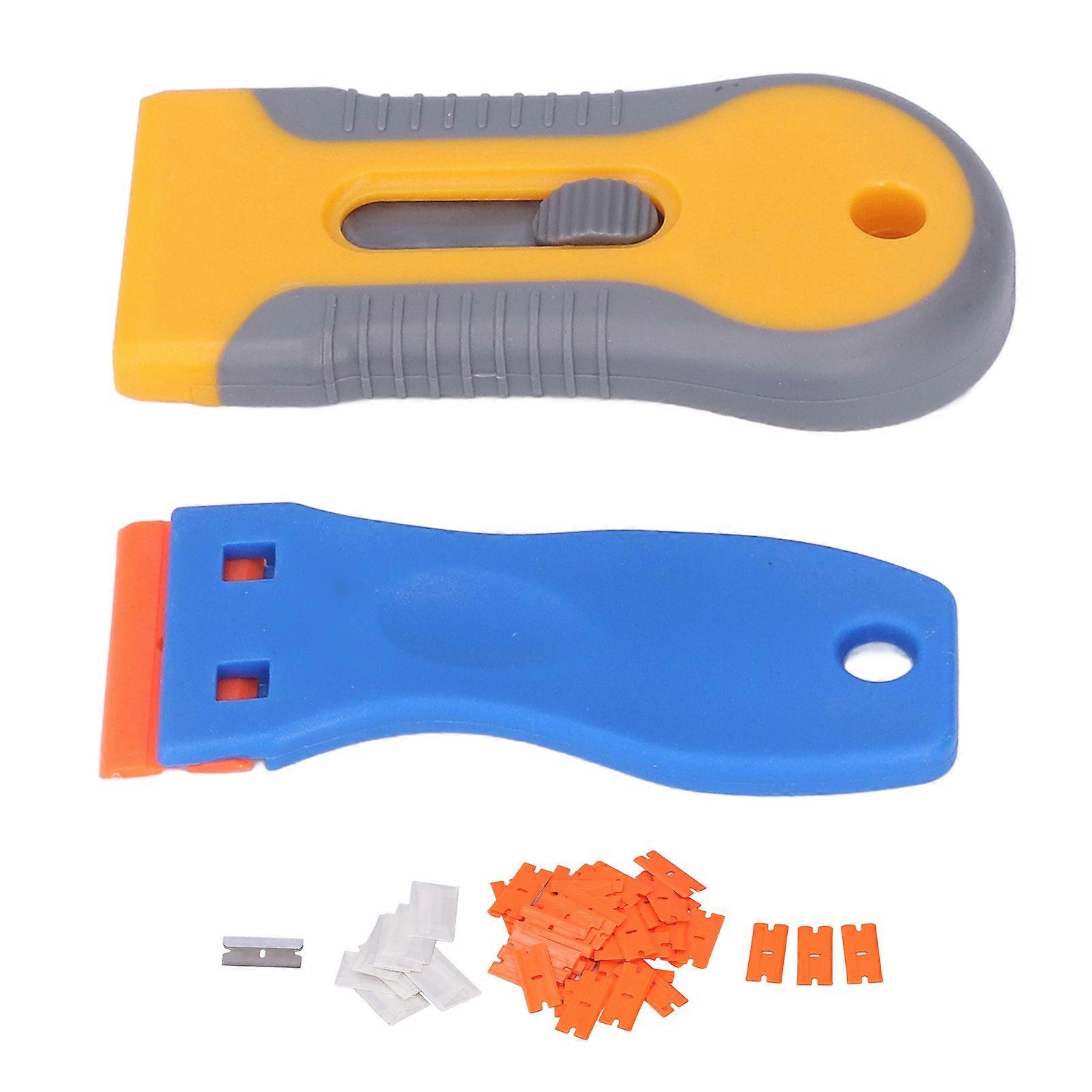 63Pcs Razor Blade Scraper Tool Retractable Decal Sticker Remover with 2 Handle Blades